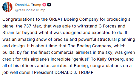 GuntherEagleman's tweet photo. 🚨 BOEING BUILT A TANK.

A flydubai 737 MAX dropped ~14,000 FEET in under 30 seconds after the co-pilot allegedly STABBED the captain on a flight to Tel Aviv.

Rudder shredded. G-forces way past design limits.
The jet held. Everyone landed.

President Trump just congratulated Boeing and CEO Kelly Ortberg: precise, powerful structural design. 

About time American engineering got the credit.

Built in America. Still the best in the sky