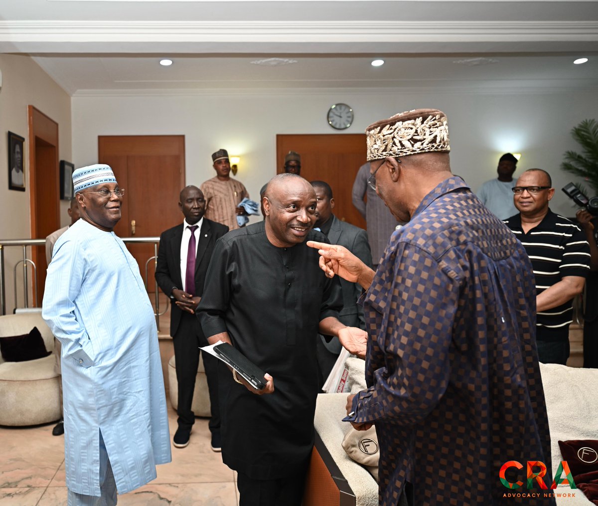 CRA_Advocacy's tweet photo. HE Rotimi Amaechi arrives at the residence of His Excellency Alhaji Atiku Abubakar (@atiku) ahead of the 66th Independence Day Press Conference. https://t.co/oz4onvNqV7