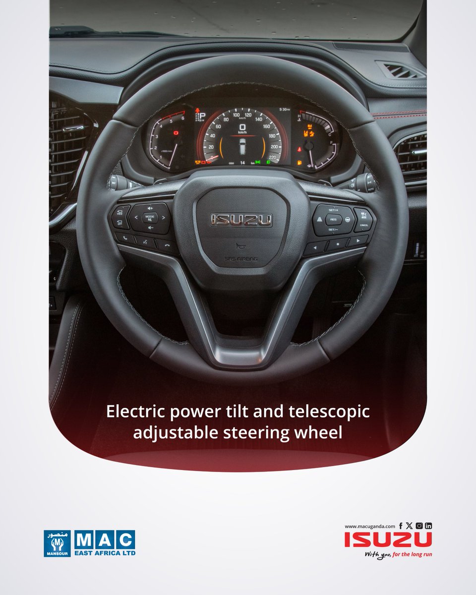 IsuzuUganda's tweet photo. Built to look the part and perform when it matters.

From the bold design and 20” gloss black alloy wheels to adaptable seating, an adjustable steering wheel and smooth 6-speed automatic transmission, the All-New Isuzu MU-X is made for every side of the journey.

Style, comfort and capability all in one SUV.

Discover the All-New Isuzu MU-X at https://t.co/bIoTmM4lRW or call +256 (0)414 252 810.

 #WithYouForTheLongRun #IsuzuMUX