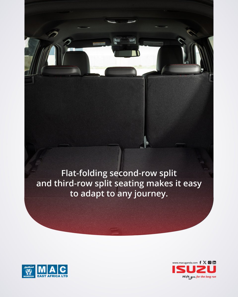 IsuzuUganda's tweet photo. Built to look the part and perform when it matters.

From the bold design and 20” gloss black alloy wheels to adaptable seating, an adjustable steering wheel and smooth 6-speed automatic transmission, the All-New Isuzu MU-X is made for every side of the journey.

Style, comfort and capability all in one SUV.

Discover the All-New Isuzu MU-X at https://t.co/bIoTmM4lRW or call +256 (0)414 252 810.

 #WithYouForTheLongRun #IsuzuMUX