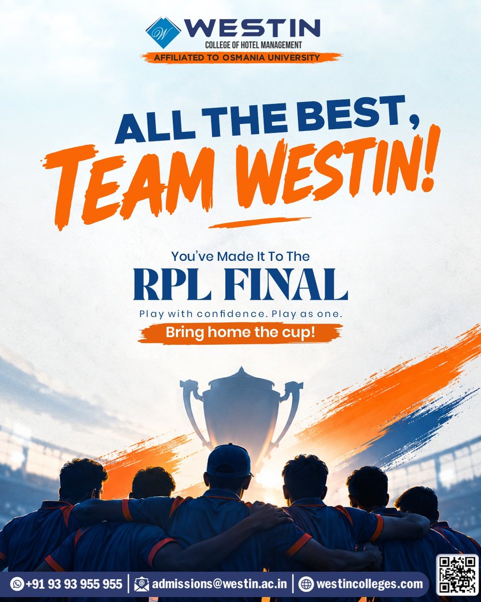 Westin_College's tweet photo. The final is here! Team Westin is ready to bring the heat!
After an exciting RPL journey, our team has made it to the RPL Final.
📞 +91 93 93 955 955
🌐 https://t.co/eILFCpaMj9
#WestinCollege #HotelManagement #RPLFinal #TeamWestin #TeamSpirit https://t.co/uoj1462vw8
