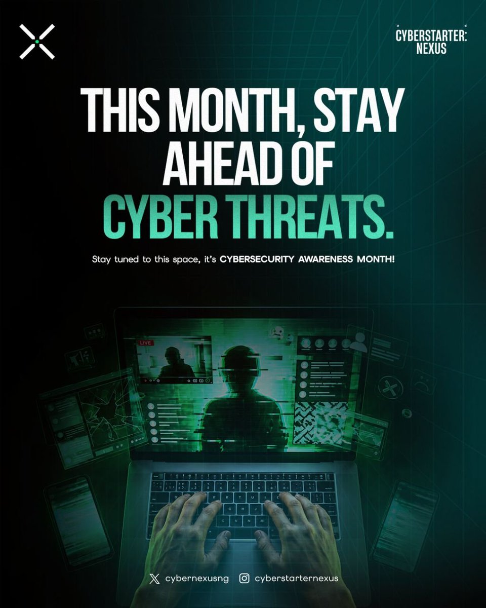 cybernexusng's tweet photo. Join us this month as we keep you updated on past and emerging cyber threats. Stay updating and keep your cyber hygeiene at the maximum level

#cyberawarenessmonth #cybersecurity #cyberstarternexus https://t.co/wzgCC149hP