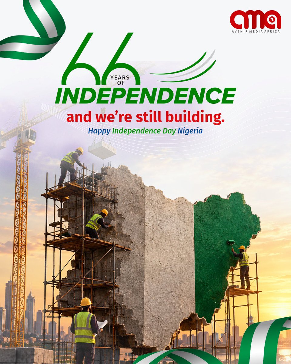 AvenirMediaAF's tweet photo. 66 years of independence, and we’re still building.

Building businesses.
Building ideas.
Building brands.
Building the future.

Here’s to everyone creating what comes next.🥂🇳🇬

Happy Independence Day, Nigeria.🤍💚 https://t.co/ylKCaFSiyO