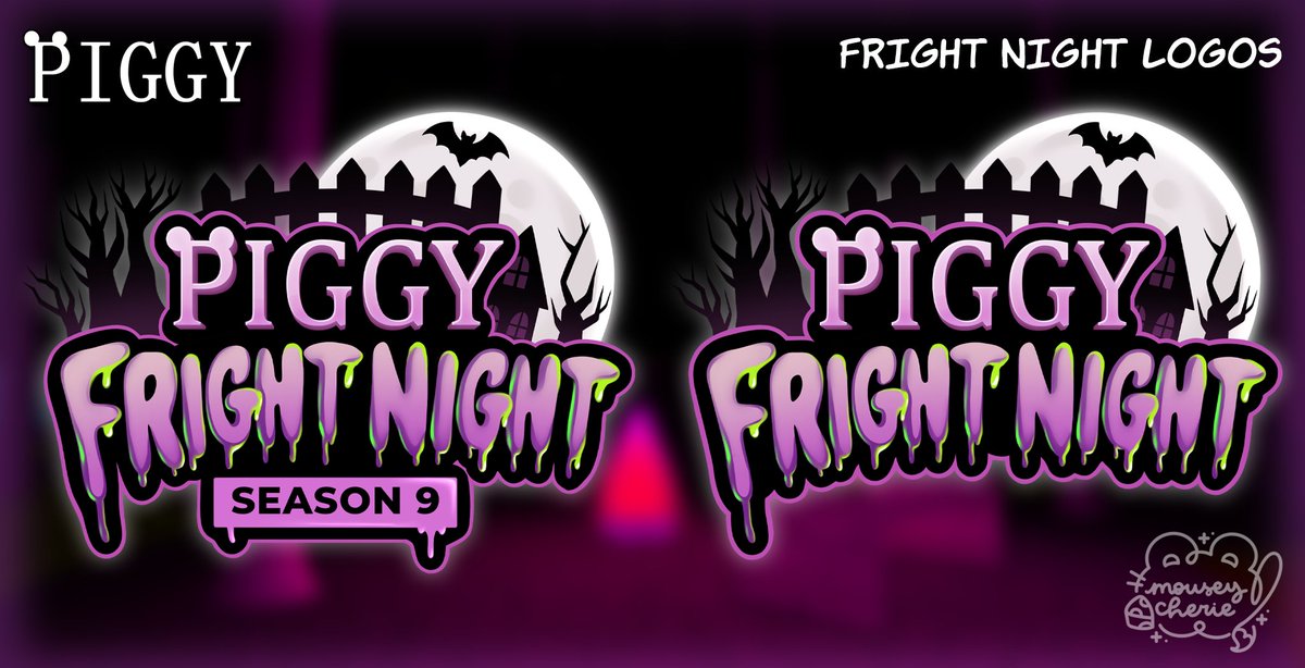MouseyCherie's tweet photo. Happy October! 🕷️
I wanted to share that I had the opportunity to draw and design the logo for Piggy Fright Night - Season 9! 🏚️🦇
I had such a fun time designing this and I’m so happy with how it turned out!
Thank you so much @DaRealMiniToon & @moonfallx for giving me this amazing opportunity! 💜

#Roblox #RobloxDev #Piggy