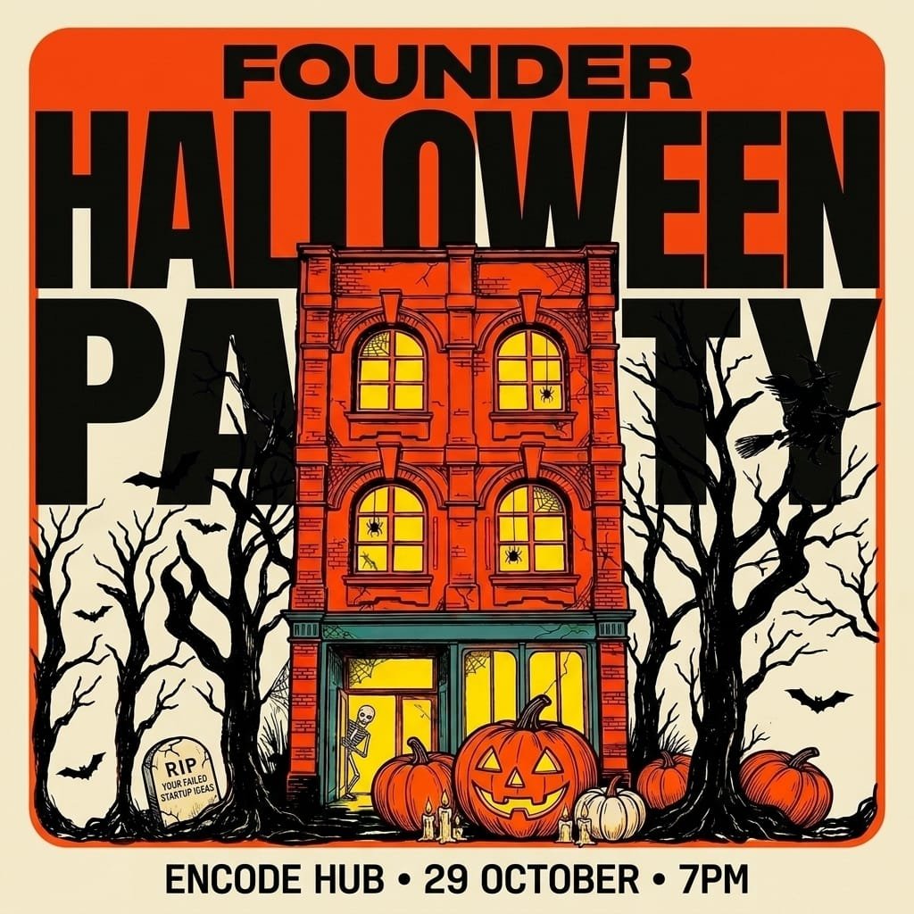 encodeclub's tweet photo. Spooky season is here and there's something mega stiiiiirring at Encode Hub.

By day, it's where startup ideas come to life. On Thursday 29 October, it's where the dead ones come back to haunt you...

Three floors:
🕯️ The Wake (those alive)
🎃 The Seed Round (humungous pumpkin patch)
🪦 The (G)raveyard

29 Oct · 7pm · Encode Hub, Shoreditch
See you at the (g)rave

Guest list only. Apply & tell us which startup idea you are burying ↓
