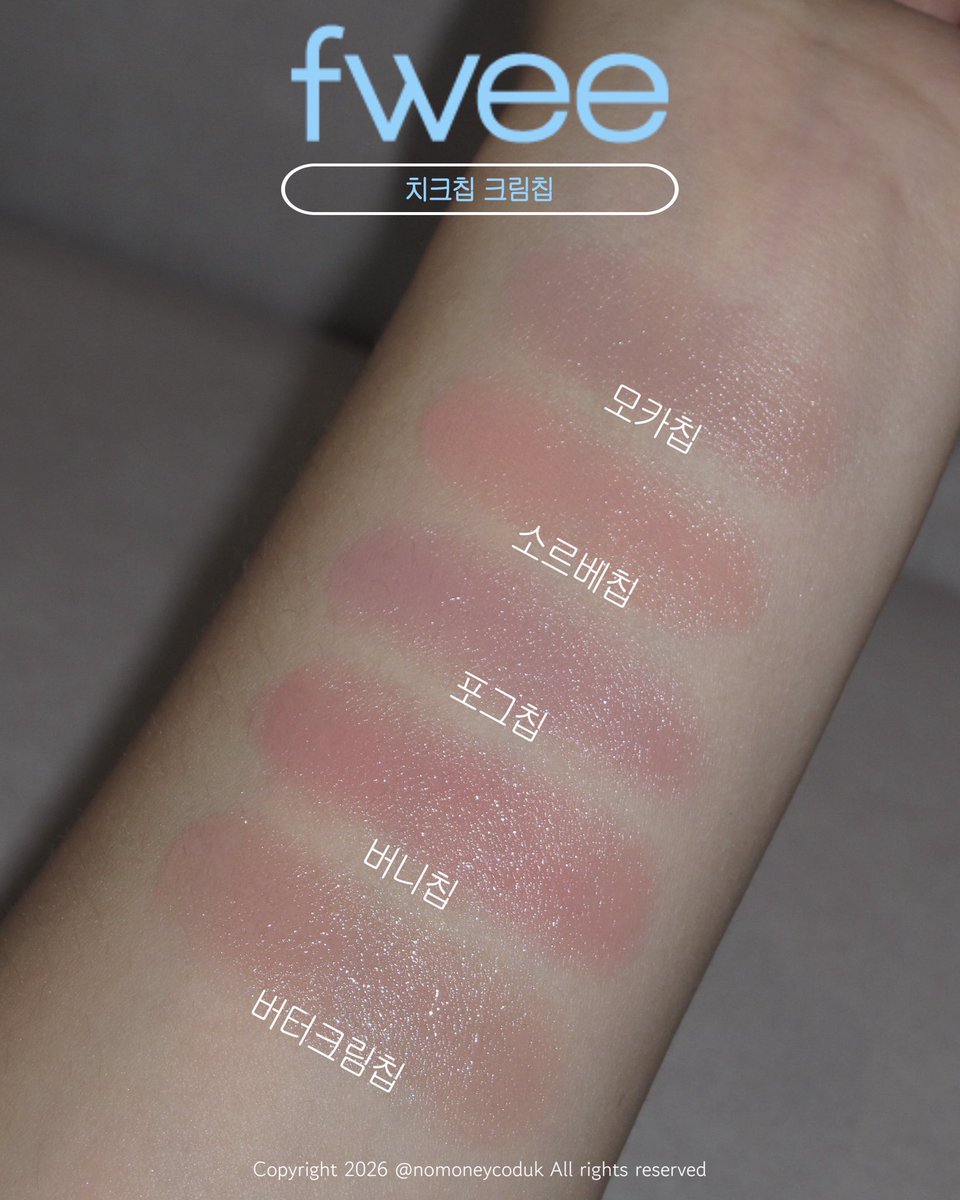nomoneycoduk's tweet photo. #RT이벤트 @fwee_makeup 

#RT 해주신 팔로워 두 분께
제가 조색단으로 참여한 버니칩(크림칩)을 드립니다🐰

오늘 10월 1일부터 퓌의 신상,
치크칩을 만나보실 수 있어요!!

🩷파우더칩 : 블러리한 표현으로 모공을 메워주워 예쁜 피부표현이 돼요. 은은한 컬러감이라 양조절이 어려운 초보자 분들도 쉽게 사용할 수 있어요!

💛베이크드칩 : 가루��림없이 밀착되는 제형이에요. 스미듯 수채화같은 발색과 고급스러운 새틴광이 특징인 라인이에요. 

🩵크림칩 : 손으로 발라도 베이스 까짐 없이 올라가는 제형이에요. 맑은 투명광으로 올라오는데 머리카락도 거의 안달라붙어서 최근 사용해본 크림제형의 블러셔 중 가장 만족스러웠어요. 발색도 이번 치크칩 라인중에 제일 확실한 편이에요!

사실 모든 컬러, 제형이 맘에 쏙 들어서 이벤트 호수를 정말 많이 고민했는데요..
역시 팔은 안으로 굽는다고 조색단으로 참여한 버니가 제일 예뻐보여서 버니로 준비했어요💕

다들 예뽀니 블러셔 퓌에서 장만하세요🫶🏻