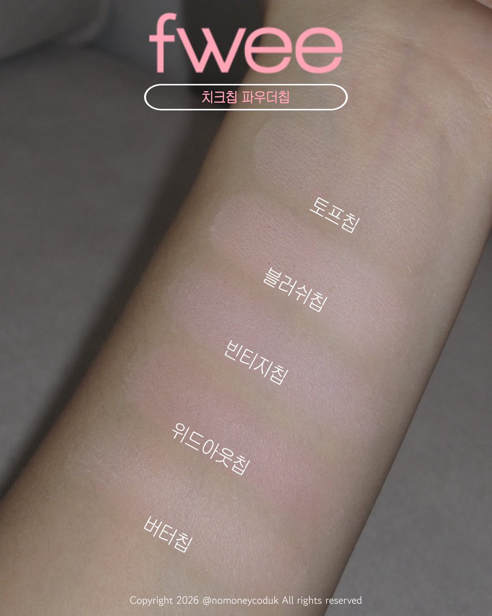nomoneycoduk's tweet photo. #RT이벤트 @fwee_makeup 

#RT 해주신 팔로워 두 분께
제가 조색단으로 참여한 버니칩(크림칩)을 드립니다🐰

오늘 10월 1일부터 퓌의 신상,
치크칩을 만나보실 수 있어요!!

🩷파우더칩 : 블러리한 표현으로 모공을 메워주워 예쁜 피부표현이 돼요. 은은한 컬러감이라 양조절이 어려운 초보자 분들도 쉽게 사용할 수 있어요!

💛베이크드칩 : 가루��림없이 밀착되는 제형이에요. 스미듯 수채화같은 발색과 고급스러운 새틴광이 특징인 라인이에요. 

🩵크림칩 : 손으로 발라도 베이스 까짐 없이 올라가는 제형이에요. 맑은 투명광으로 올라오는데 머리카락도 거의 안달라붙어서 최근 사용해본 크림제형의 블러셔 중 가장 만족스러웠어요. 발색도 이번 치크칩 라인중에 제일 확실한 편이에요!

사실 모든 컬러, 제형이 맘에 쏙 들어서 이벤트 호수를 정말 많이 고민했는데요..
역시 팔은 안으로 굽는다고 조색단으로 참여한 버니가 제일 예뻐보여서 버니로 준비했어요💕

다들 예뽀니 블러셔 퓌에서 장만하세요🫶🏻
