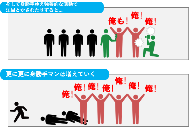 yontengoP's tweet photo. この話に対して
😤「こんなんするの海外から来た奴とか一部のヤバい人間だよな！」
…みたいな反応もありましたけど

ﾜﾀｸｼが思うにですね
1.一部に身勝手な奴が出現する
2.ソレを「ズルい」と思う人が出てくる
3.「ズルい」の中から「😠私も身勝手したろ！」に転向
4.身勝手が増えて、更に「ズルい」「私も」が増える
…ので

一部でもヤバい奴が出てくると
じわじわとヤバい奴は広がり続けて
✅️ヤバい奴に自分もなるか
✅️その共同体から逃げるか
✅️ひたすら耐え忍ぶか

という
ゾンビが蔓延した街でどう生きのびる？
的な話になるんだと思っています

(´・ω・`)アンブレラが悪いよアンブレラが☂