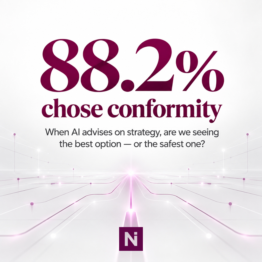 NetiksInt's tweet photo. 88.2% of AI-generated strategic recommendations favored conformity.

The risk isn’t always getting the wrong answer. Sometimes it’s never seeing the other options.

When AI shapes strategy, independent judgment still matters.

https://t.co/sA9osXuarS

#AIStrategy #GenerativeAI https://t.co/R4Gq8yJsH4
