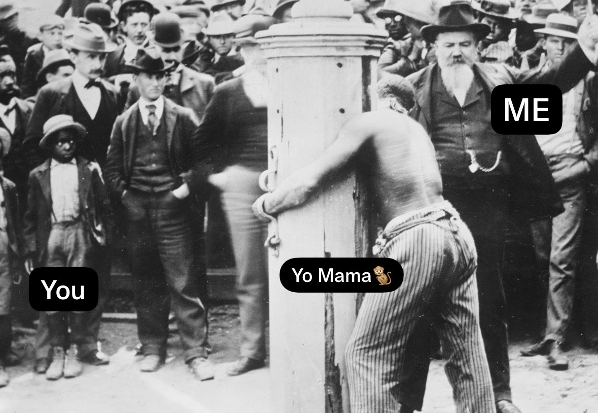 Blitz2Ritz's tweet photo. @_maneuvern @ThatguyC737 @_HeHateMee_ @SportsonPrime So baseline and boring. Typical nigger yelling Yo mama 😭. This is how you make a yo mama joke. https://t.co/O0mC8q9zpN