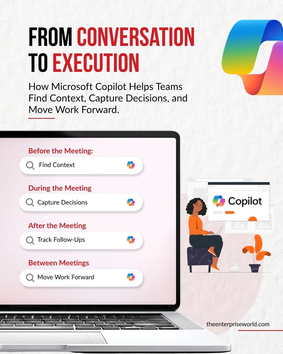 theenterprisew's tweet photo. Before. During. After. Between
Microsoft Copilot covers every phase of your meeting workflow so nothing falls through. Blog is live. Link in bio.
How does your team handle post-meeting follow-ups? Drop it below.
https://t.co/FDJAzhoJkS
#MicrosoftCopilot #WorkplaceAI #AIPowered https://t.co/mmozWB87zv