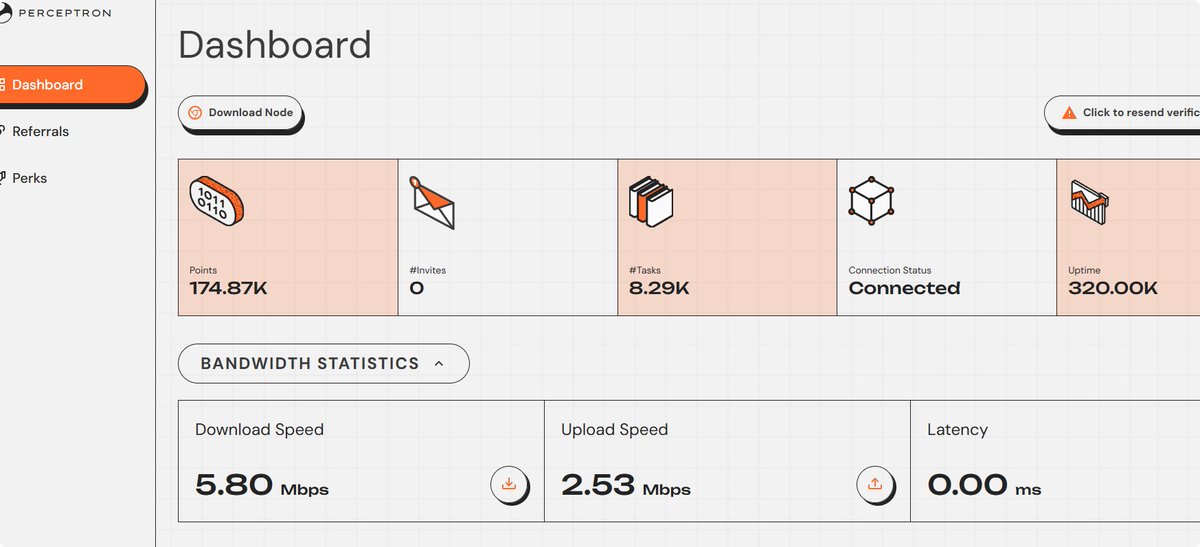 Unknown_xxx____'s tweet photo. No interruptions for my Perceptron node. Dashboard screenshot below. @PerceptronNTWK #NodeAndProud https://t.co/fV0z2PzTvD