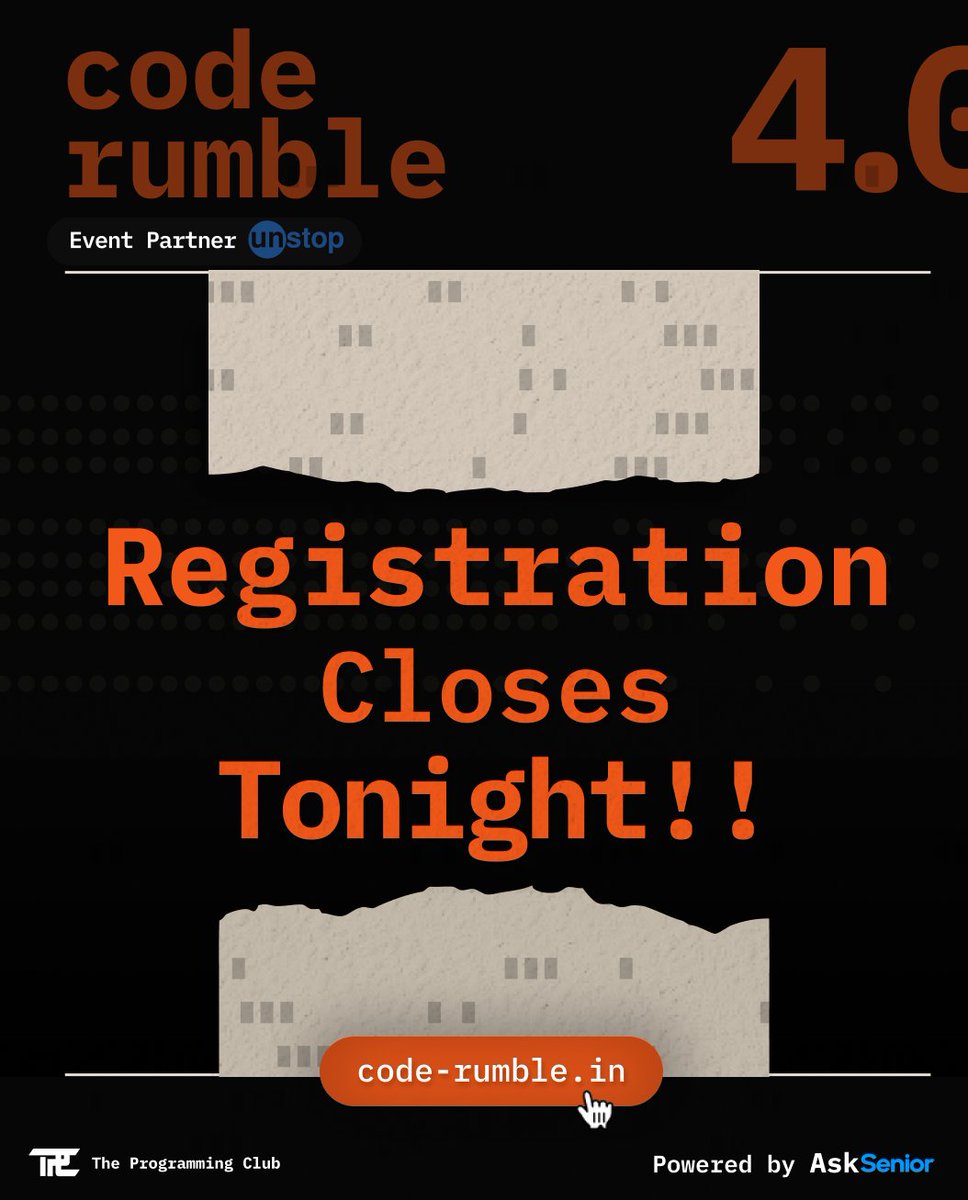 BitByte_IIITDMJ's tweet photo. 🚨Registrations Closing Tonight!

This is your final chance to get in!
Register👉https://t.co/98BAVvdADE

#CodeRumble https://t.co/yJsnuUTQKI