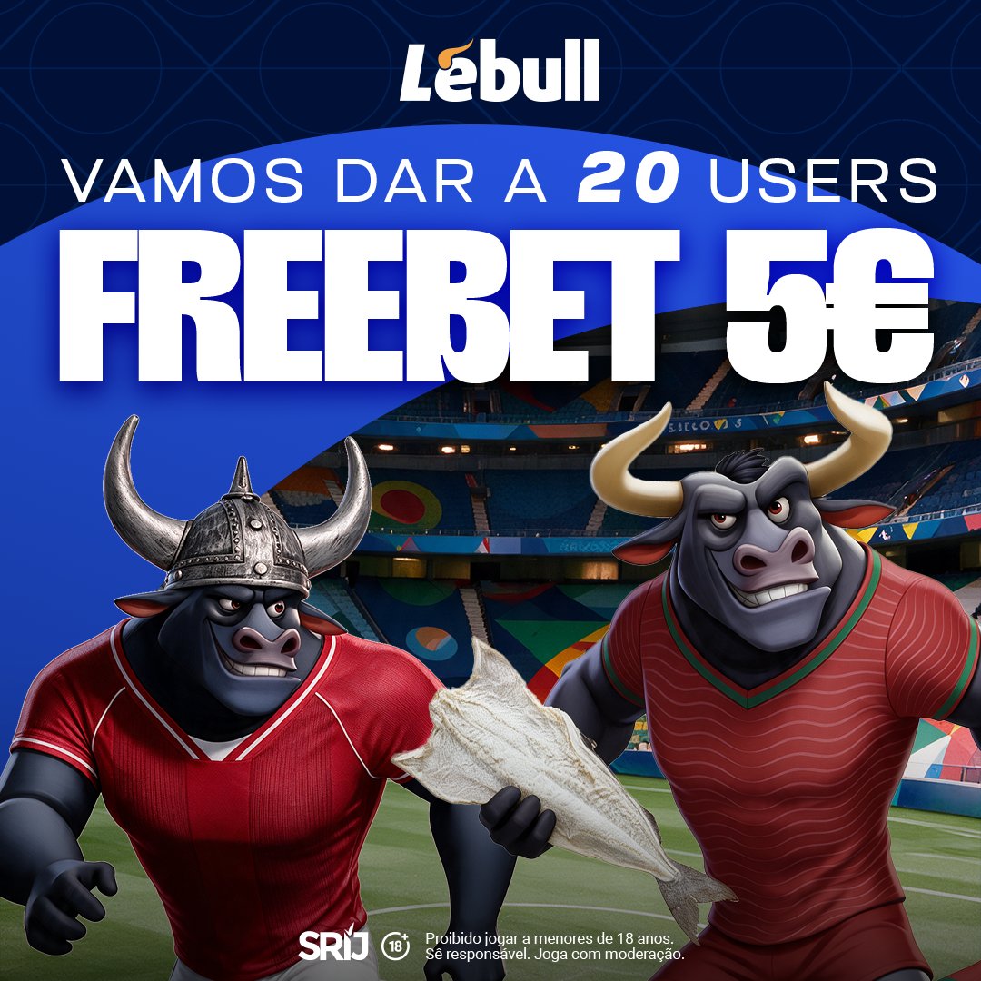 Lebull_pt's tweet photo. Chamamos 20 cornudos à receção. 🐂
Para o Dinamarca 🇩🇰 x Portugal 🇵🇹 vamos oferecer 20 Freebets de 5€.
Sorteio às 15h. Quem está dentro? https://t.co/K7DqiLTwXo