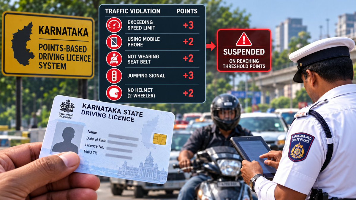 OurIndiaOnX's tweet photo. 🚨Karnataka is set to introduce a points-based driving licence system, under which points will be imposed for various traffic violations, with licences suspended once the prescribed threshold is reached. https://t.co/b2QXJEWV9L