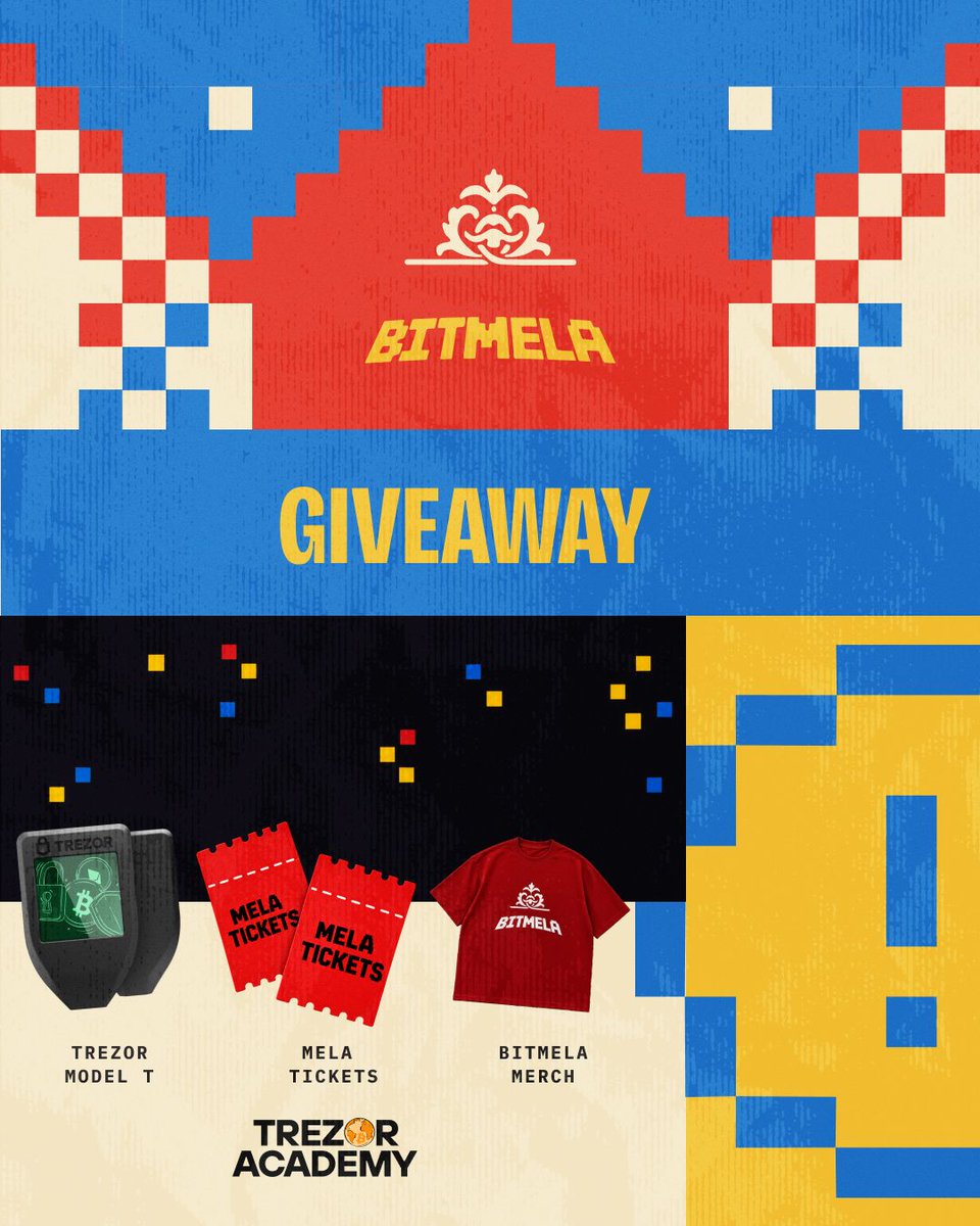 thebitmela's tweet photo. BITMELA GIVEAWAY 🎁

Thanks to our sponsor, @TrezorAcademy, one lucky winner will get:

- 1 Trezor device
- Bitmela merch
🎟- 2 Bitmela tickets - bring your friend along!

How to enter:

1. Follow @thebitmela 
2. Like and Repost this post 🔁
2. Tag your friend in the comments 👇

Good luck 🧡