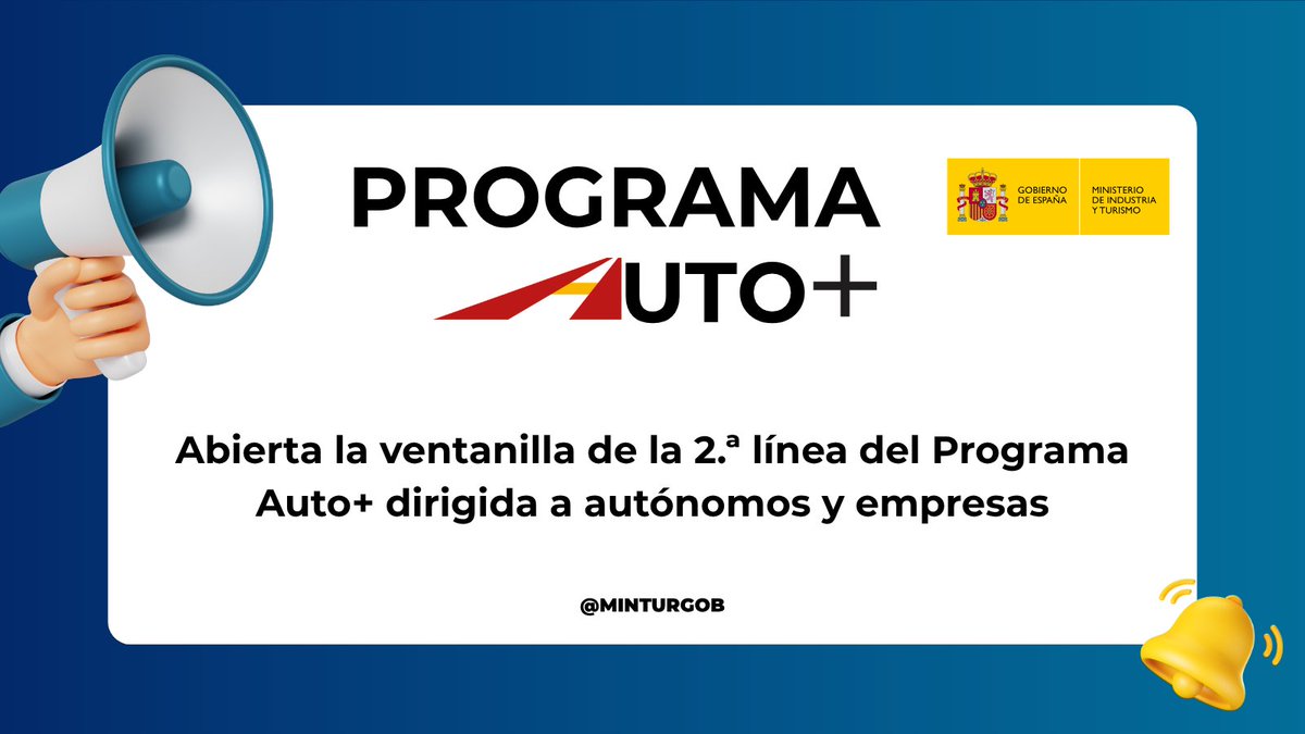 minturgob's tweet photo. 🟢 Abierta la segunda línea del Programa Auto+, dotada con 50 M €, para impulsar la electrificación de vehículos de empresas y autónomos.

⬆️ 42 M€ para empresas privadas
⬆️ 8 M€ para autónomos

📅  Solicitudes hasta el 31 de diciembre de 2026.

ℹ️https://t.co/NnWJO47arp https://t.co/ukU8j3Mi5r