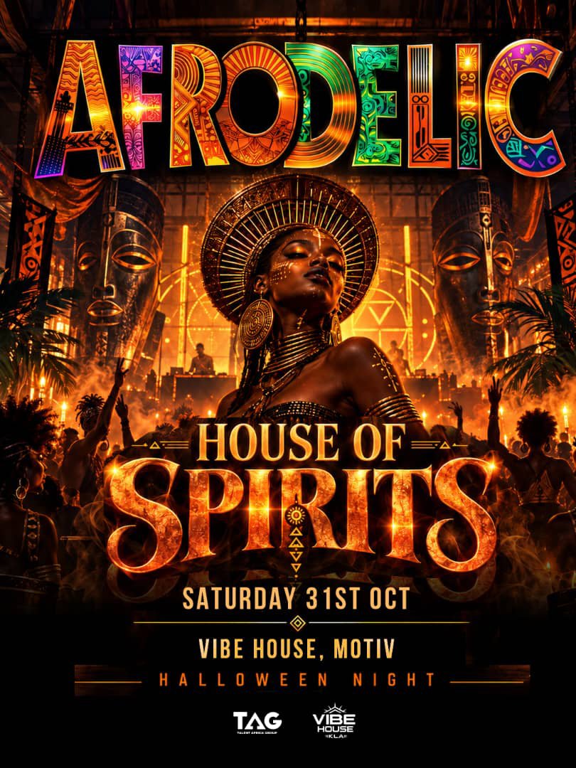 OpoyaFrancis's tweet photo. Get ready for the #HalloweenNight  🎃 The AFRODELIC edition, HOUSE OF SPIRITS 👹 A spooky, high energy experience 😜. Save the date, bring your friends, and come in your most creative Halloween costume ☃️

📅 31.10.26 
📍 Vibe House, Motiv Bugoloobi

#Afrodelic  #Tagevents https://t.co/eqozwfABAn