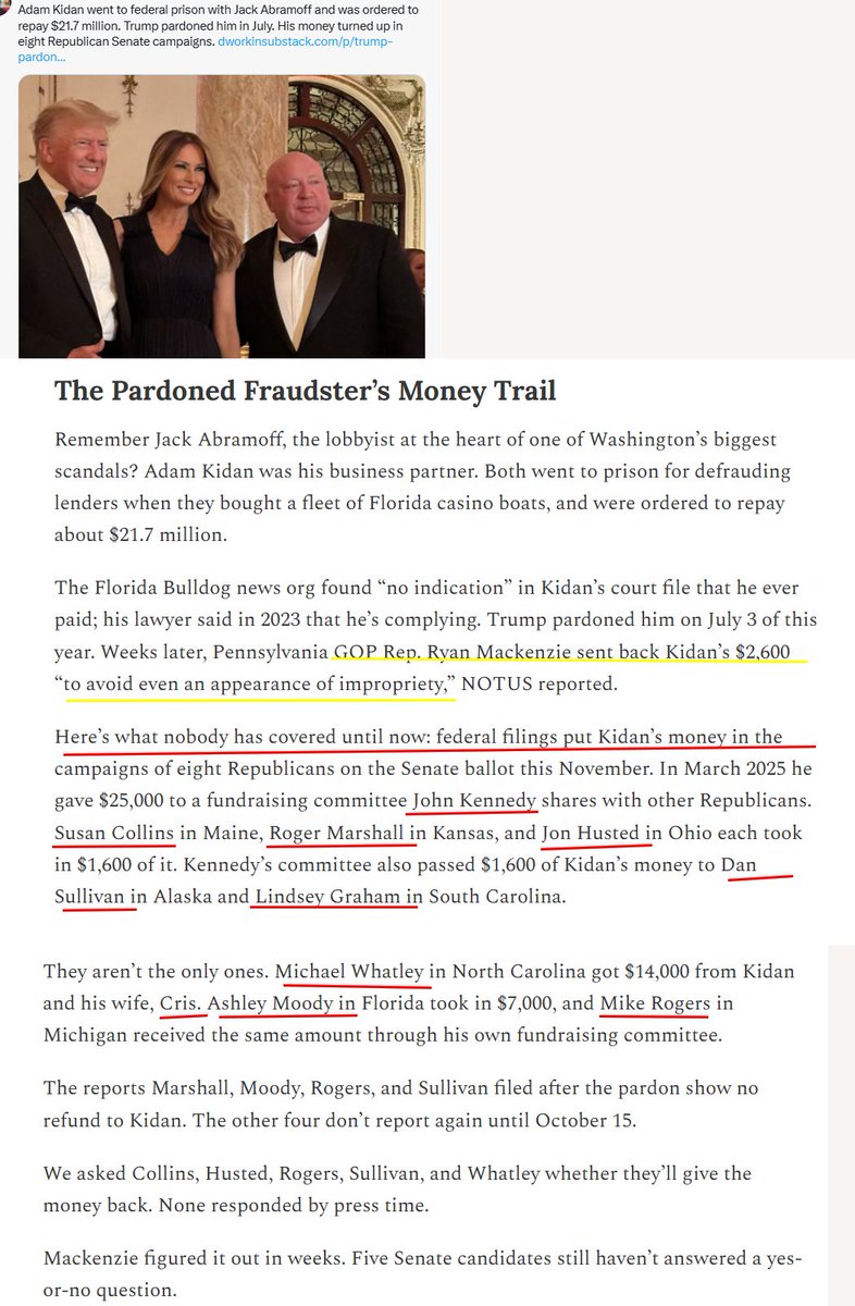 BandeleGaniyu's tweet photo. @beastmaster6662 @RpsAgainstTrump HuH?🤣Umm they're stealing our money. Pay for #pardons is illegal, it's a crime. Stop normalizing these criminals. #gopCorruption #Fraud https://t.co/dq4IwZugw3