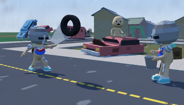 vnlgamedev's tweet photo. New update: climb out of a camp guard's reach and it steps back and throws stuff at you, then grabs junk off the ground when it runs dry. NPCs get tired like you too: they huff and back off to catch their breath. Free on Google Play, iOS and browser - https://t.co/UnYap2dwUh https://t.co/ACaS8eKJoA