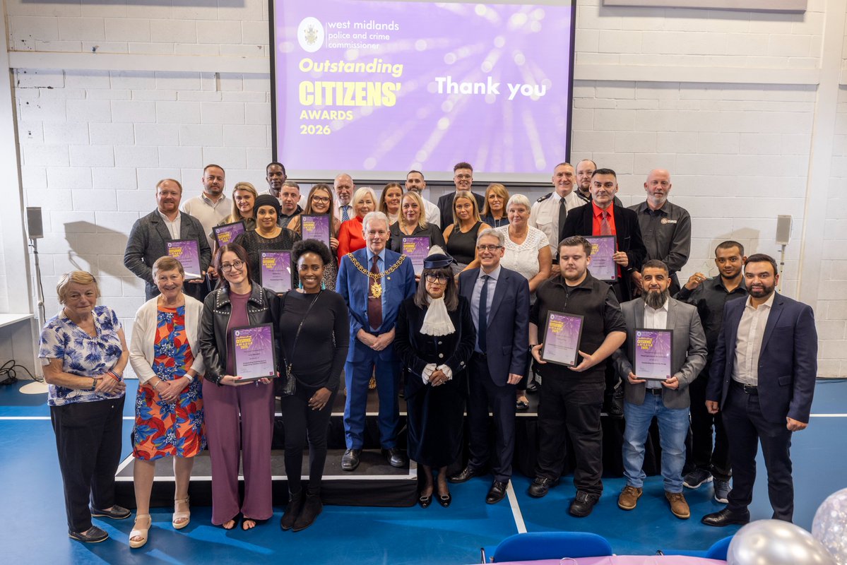 WestMidsPCC's tweet photo. Unsung #WestMidlands heroes and inspirational #volunteers have been recognised for their exceptional courage, compassion and dedication at the Police and Crime Commissioner’s Outstanding Citizens’ Awards 2026 🤩 🏆

Full story 👉 https://t.co/zpOQCRAdO4 https://t.co/ilXLa3Tt3A