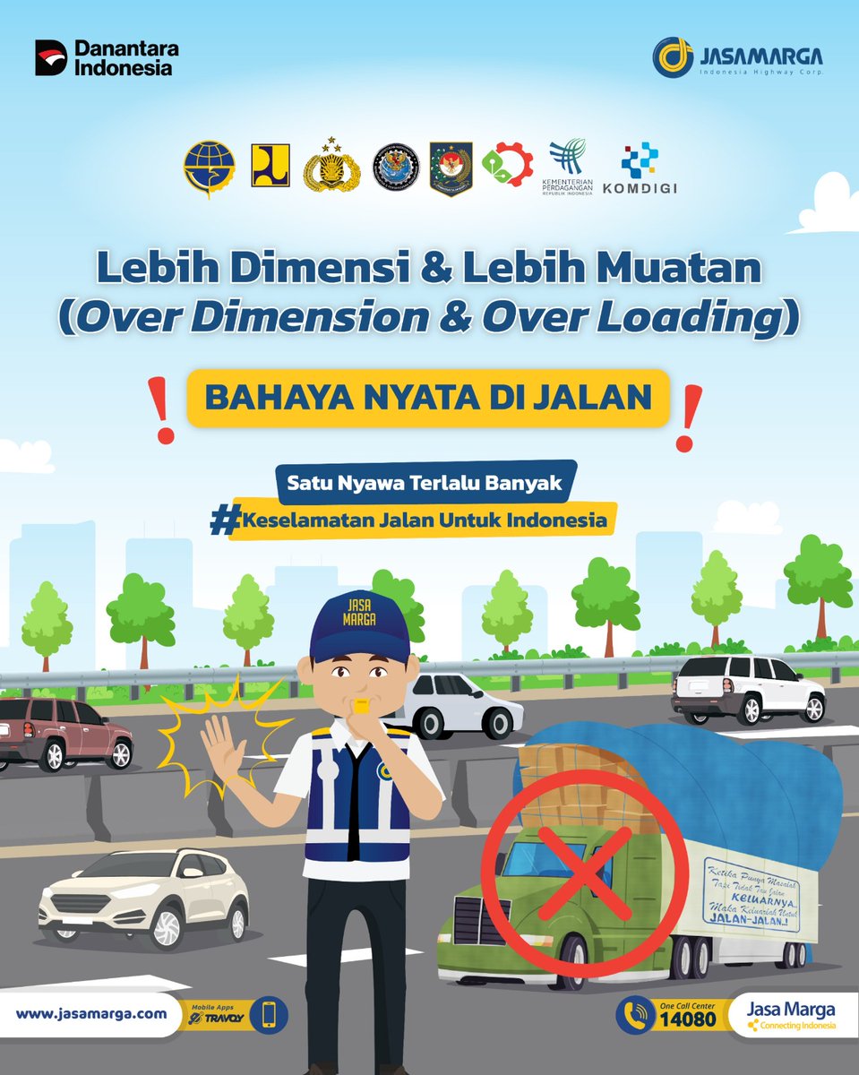 PTJASAMARGA's tweet photo. Kawan JM, pastikan kendaraan yang Anda gunakan tidak melebihi dimensi dan tidak melebihi muatan sehingga tidak melanggar aturan dan juga membahayakan pengguna jalan lain.
#SatuNyawaTerlaluBanyak
#KeselamatanJalanUntukIndonesia https://t.co/i7vMoenfTn