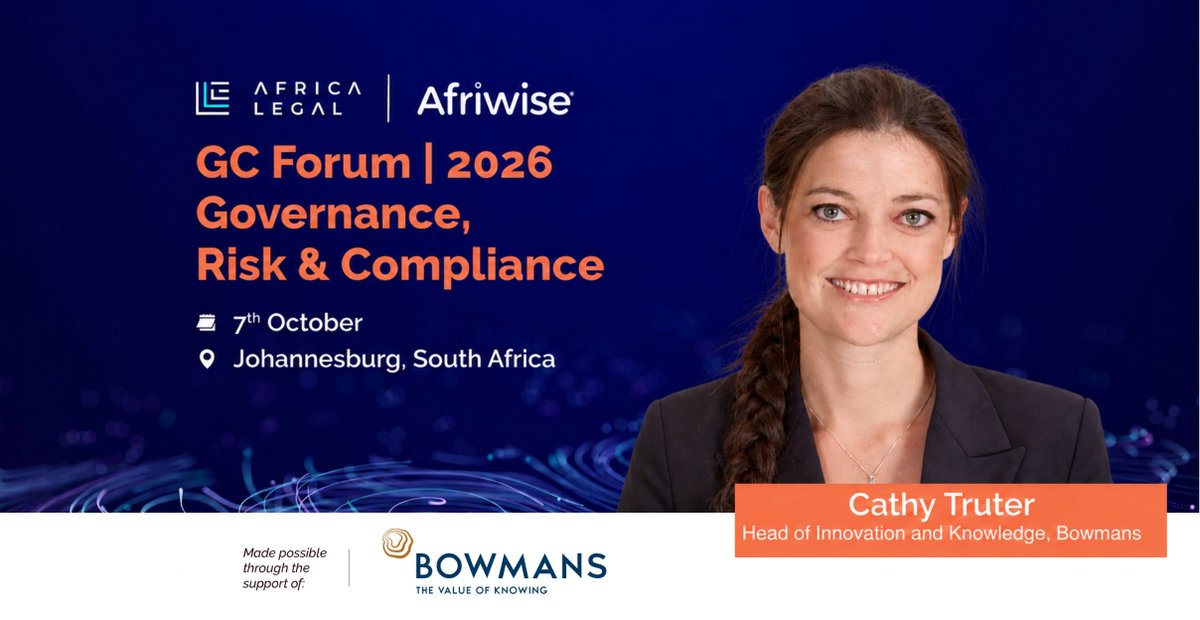legalPSG's tweet photo. With headlines full of speculation about what AI may do in future years, it is up to humans to ensure "the most powerful technology of our generation serves for the benefit of our people". 

Ahead of next week's exciting GC Forum | Governance, Risk & Compliance (GRC) in Johannesburg, law and innovation expert Cathy Truter of @Bowmans_Law calls on business leaders and professionals to lead with ethics: https://t.co/cSKgpF6X6t

You can find out more information about next Wednesday's GC Forum GRC 2026 here: https://t.co/BXIFD0qLg9

Registration is now closed, but if you would like to join the waiting list, please email admin@africa-legal.com with your name, job title, and organisation. We will contact you if a last-minute place becomes available.

#Bowmans #AI #ArtificialIntelligence #Governance #Leadership #LegalEvents #YourAfricaLegal #Risk