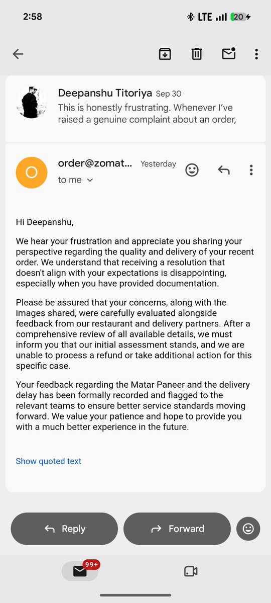 idpkt's tweet photo. @zomatocare @zomato I received poor-quality food, stale-looking rotis, and a Matar Paneer portion with barely any paneer. I provided photos as evidence, yet after multiple follow-ups, I’m still being told that no refund or further action is possible. https://t.co/vC83mKhpNs