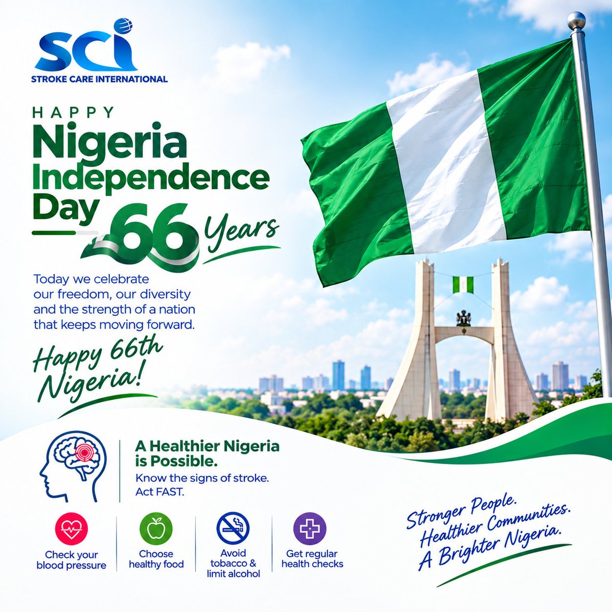 strokecare1's tweet photo. Today, we celebrate Nigeria's Independence Day.
As we celebrate, let’s also champion healthier lives and stronger communities. 💚🤍💚
#IndependenceDay #nigeria #NigeriaAt66 #strokeawareness #strokecareinternational https://t.co/2ANnL8TXIB