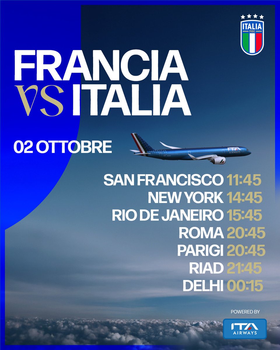 Azzurri's tweet photo. 𝑁𝑎𝑡𝑖𝑜𝑛𝑠 𝐿𝑒𝑎𝑔𝑢𝑒

🇫🇷 FRANCIA 🆚 ITALIA 🇮🇹

📍Domani, venerdì 02 ottobre, Francia 

#Nazionale #Azzurri #VivoAzzurro @ITAAirways https://t.co/mVFx6VRCUI
