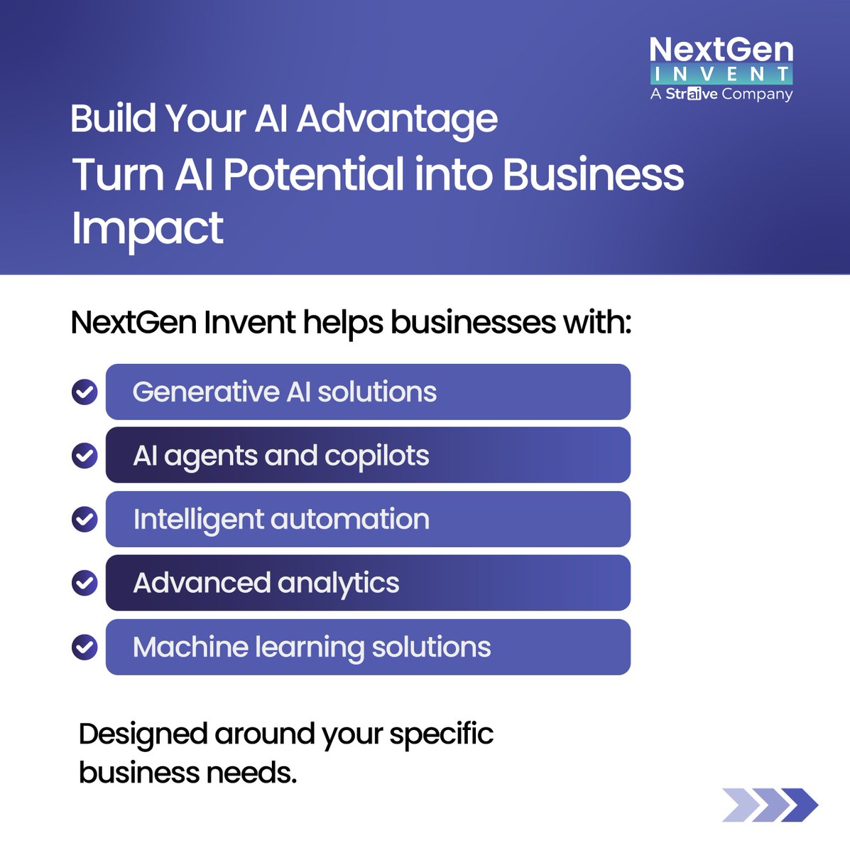 NextGenInvent's tweet photo. Lead the future with AI.
From smarter decisions to intelligent automation, NextGen Invent helps businesses build AI solutions that deliver real value.
๐ Swipe to learn more.
๐ https://t.co/KGy4JvVrCg
#AI #GenerativeAI #Innovation #NextGenInvent #Straive https://t.co/2SXU9l1wg8