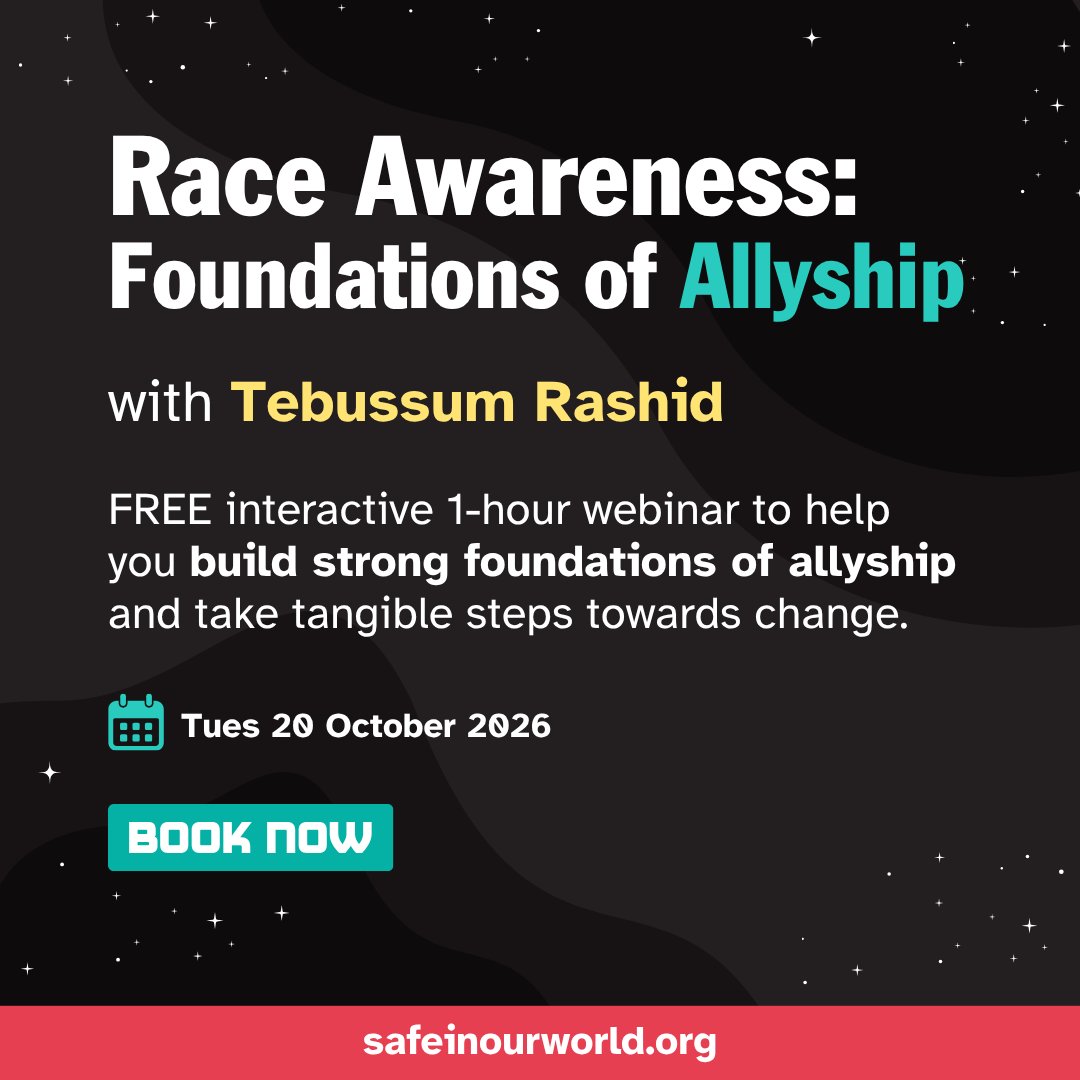 SafeInOurWorld's tweet photo. We're working with Action for Race Equality (@AREtweets_) to deliver a two-part training programme to help you be a better ally to Black and other minoritised people.

📅 Tues 20 Oct
🕙 10am UK time

Book your FREE space today ⬇️
https://t.co/AyUgfVwDhA

#BlackHistoryMonth https://t.co/xt395oHWSt