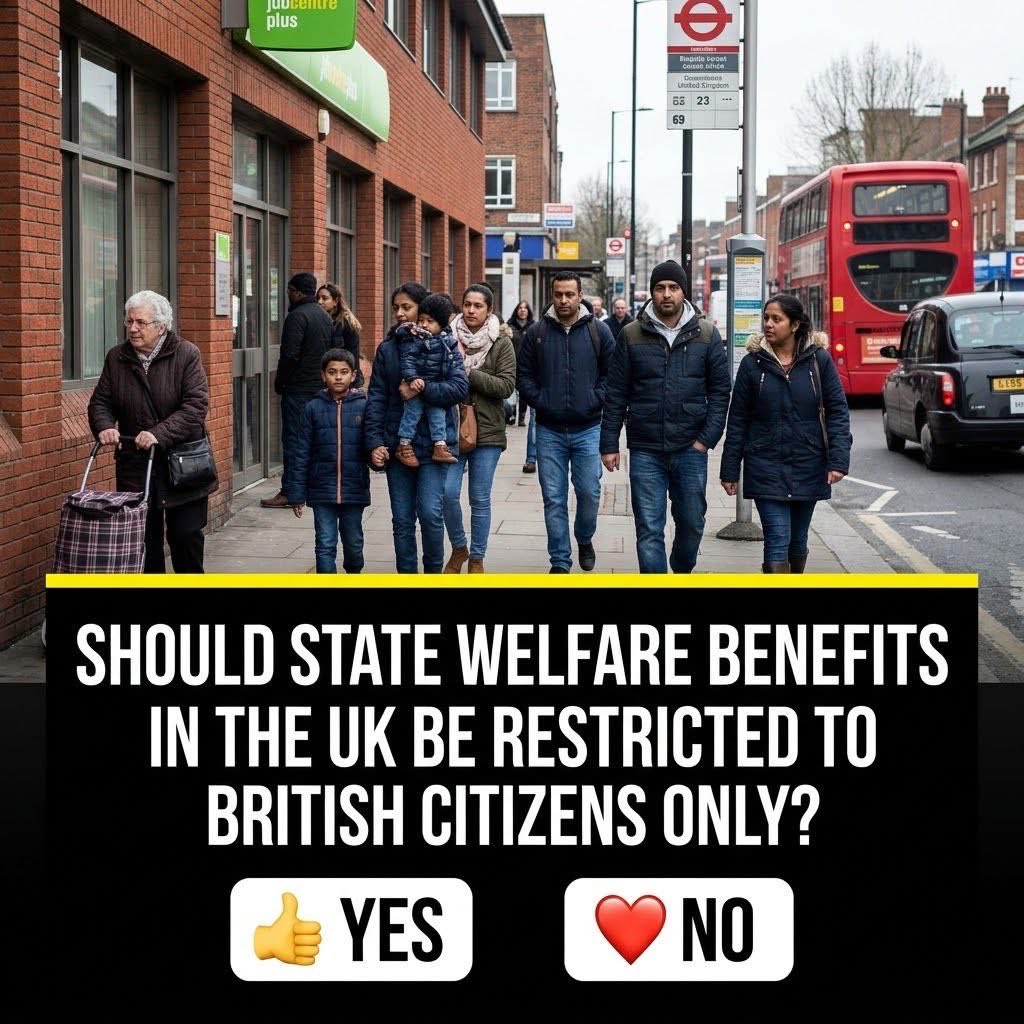Rising_america2's tweet photo. Should welfare benefits in the UK be available to British citizens only? What do you think? Share your views below. 🇬🇧👇 https://t.co/7wWsP3an3L