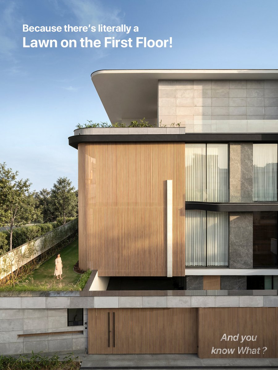 23DC_Architects's tweet photo. A lawn on the first floor? 
At The House of Layers, @23DC_Architects brings landscape into everyday living through a private elevated lawn, layered spaces, light and privacy. 

A modern residence in #punjab where #architecture and greenery rise together. https://t.co/CTvmtS1Ed0