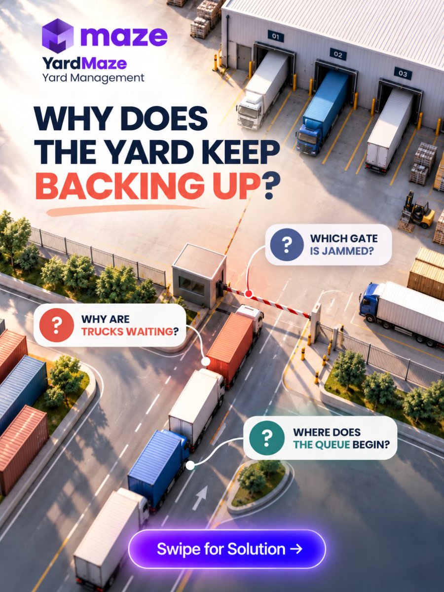 infomazeglobal's tweet photo. Yard operations, without the bottlenecks. π
Automate dock booking, verification, and gate passes for smoother vehicle flow.
#YardMaze #YardManagement #DockManagement #Logistics #SupplyChain #Automation #WarehouseTech #Maze https://t.co/rvpDgwWSSy