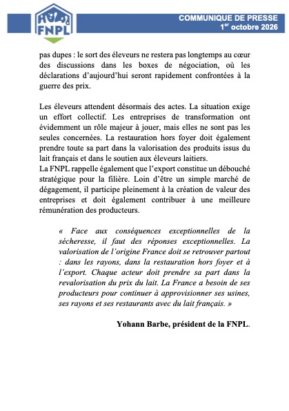 FNPLait's tweet photo. COMMUNIQUÉ DE PRESSE : Prix du lait : urgence absolue pour les éleveurs. https://t.co/ayHe2SJj2N