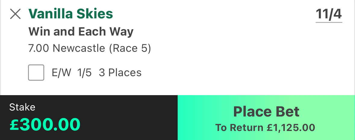 Ai_racingtips's tweet photo. Strong data bet
7.00 Newcastle 
VANILLA SKIES
⭐️⭐️⭐️ Win at 11/4 Bet365

Winning debut &amp; placed in all three starts since. Switch to A/W &amp; drop to 6f should suit &amp; expected to get back in the winners enclosure tonight. https://t.co/LF4F84tljY