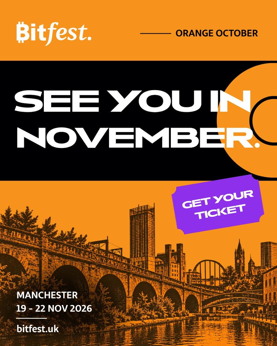 Bitfestuk's tweet photo. Today, we start looking at Bitcoin in the UK & Ireland differently.
Not price. Not headlines.
People. Places. Proof of Work.
October is for the communities, builders, organisers and projects already doing the work.
#OrangeOctoberBTC https://t.co/IQEsDTIaGo