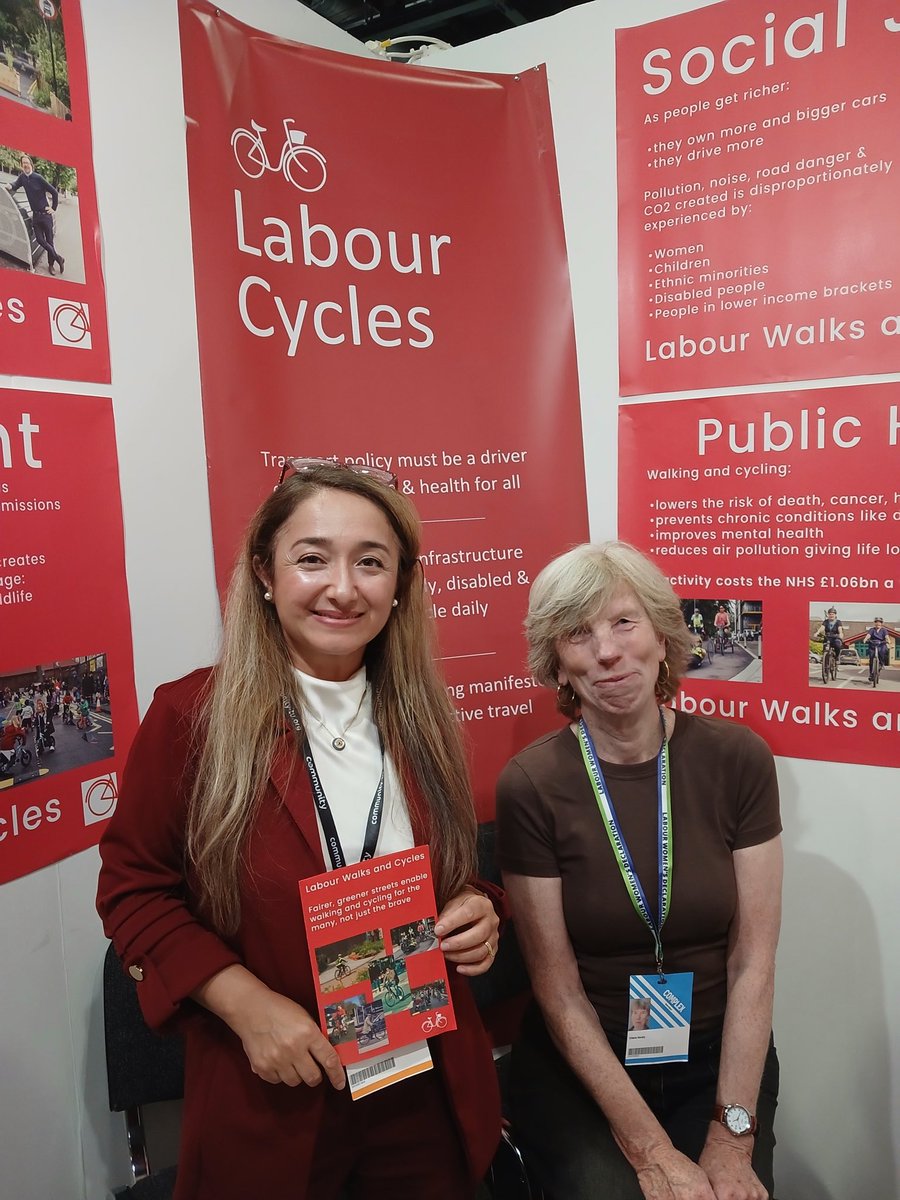 LabourCycles's tweet photo. We were delighted to see @FeryalClark on our stand at Labour Conference. As transport lead in Hackney was the first to introduce school street in England. We’ll be helping other councillors follow her lead. https://t.co/VDOFRMb7jR
