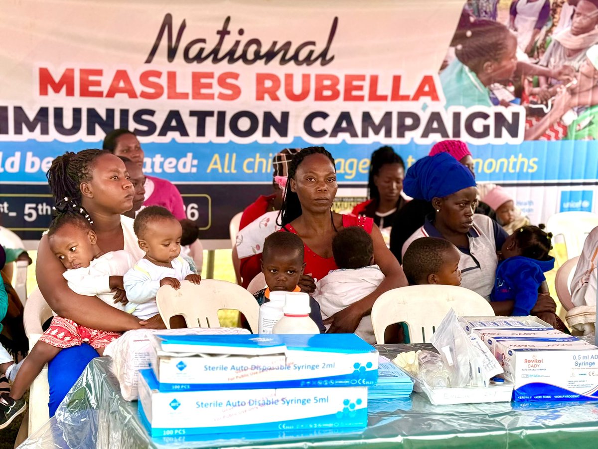 MinofHealthUG's tweet photo. The National Launch of the Measles-Rubella Vaccination Campaign is underway at Wakiso Health Center IV. The campaign will run from 1 - 5 October, 2026. 

The campaign aims to vaccinate 7.5 million children aged 9 months to 5 years. 

The launch is officiated by the Minister for Health, Dr. @CHRISBARYOMUNS1 flagged by Permanent Secretary, @DianaAtwine, partners and other delegates. 

#MOHatWork | #MRCampaignUG26