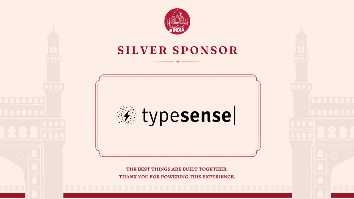 rubyconfindia's tweet photo. We’re excited to have @typesense on board as our Silver Sponsor for #RCI26.

Their partnership adds to the community-driven spirit of RubyConf, bringing together developers, practitioners &amp; Ruby enthusiasts to learn, connect, and share. Looking forward to #RCI26 with Typesense! https://t.co/9uelxnlUVD