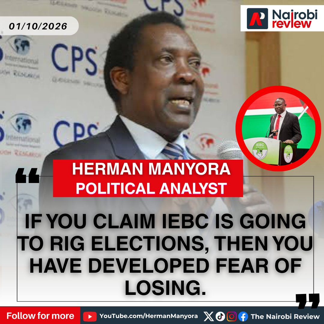 NairobiReviewKE's tweet photo. Prof. Herman Manyora says claims that the Independent Electoral and Boundaries Commission (IEBC) will rig elections may reflect fears about losing.@HManyora
#HermanManyora #IEBC #KenyaElections #KenyaPolitics #TheNairobiReview https://t.co/pg7w7q8EaC
