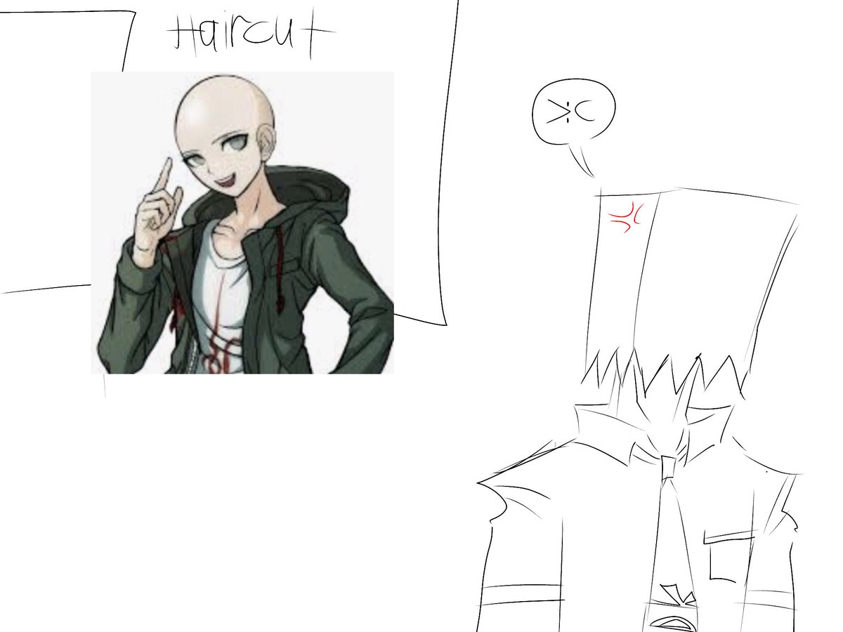 DimNguynNgc5's tweet photo. After he finished cutting Hajime's hair, Hajime got furious and cut off all of Nagito's hair. https://t.co/nSs0BRUb21