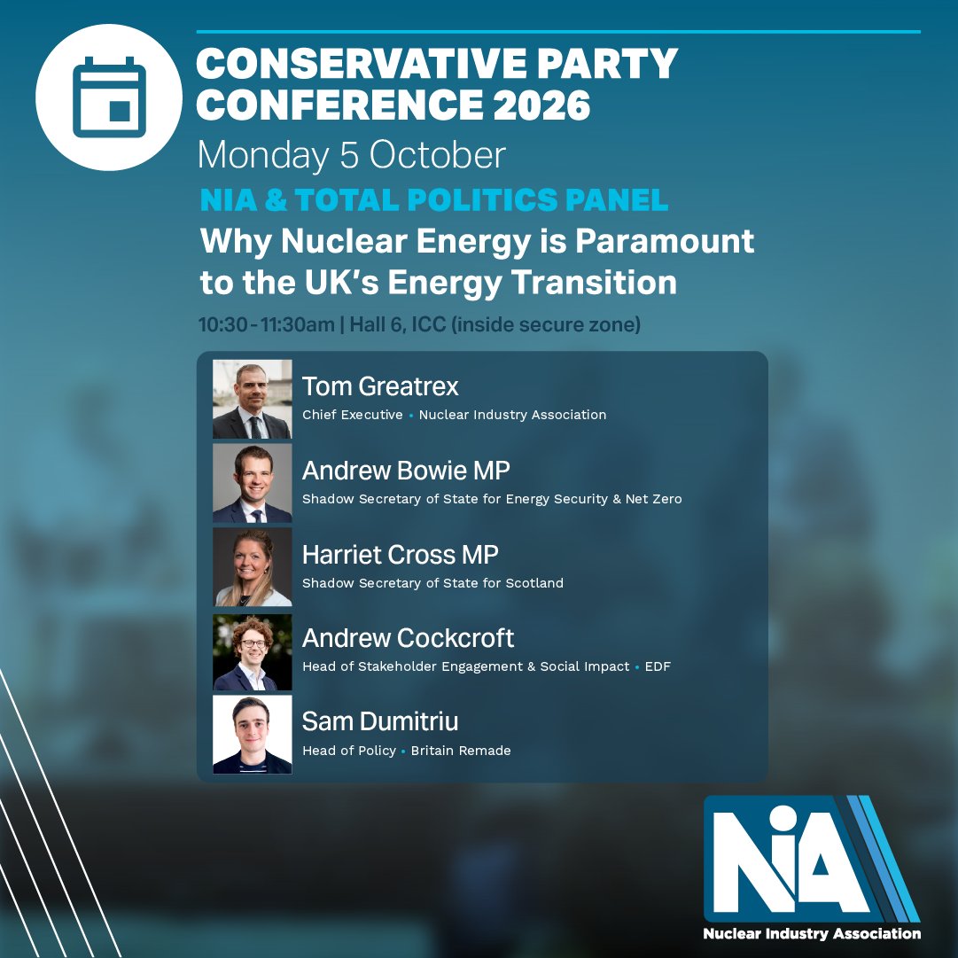 NIAUK's tweet photo. 📣The @NIAUK at Conservative Party Conference 2026📣

Join us on Monday 5 October at the Birmingham ICC for a panel discussion led by Tom Greatrex — featuring Andrew Bowie MP, Harriet Cross MP, Andrew Cockcroft from EDF and Sam Dumitriu from Britain Remade. 

We look forward to seeing you there! #CPC26