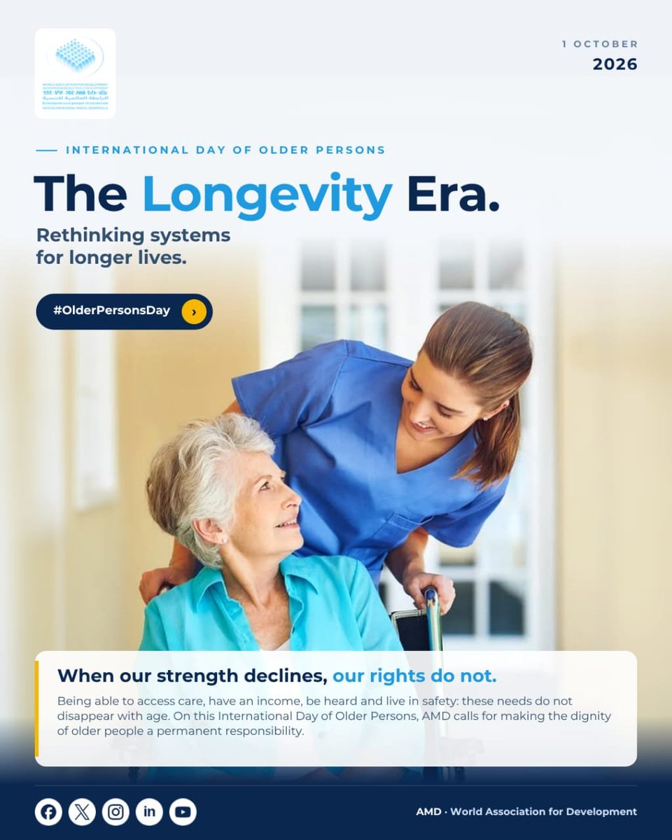 AMD_world15's tweet photo. A society is also measured by the place it gives to older persons.

Protecting their rights, autonomy and participation is a shared responsibility.

#OlderPersonsDay #Dignity #WOD https://t.co/GhzhayKDiA