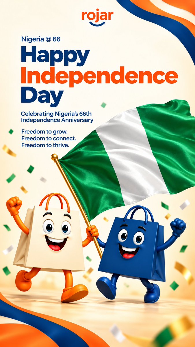 RojarNG's tweet photo. 🇳🇬 66 years of independence. A future full of possibilities!

At Rojar, we celebrate the freedom to dream, grow, connect, and thrive.

Here's to empowering Nigerian businesses, creating opportunities, and building a more connected future. 🚀

Happy Independence Day, Nigeria! 🇳🇬

#NigeriaAt66 #IndependenceDay #Rojar