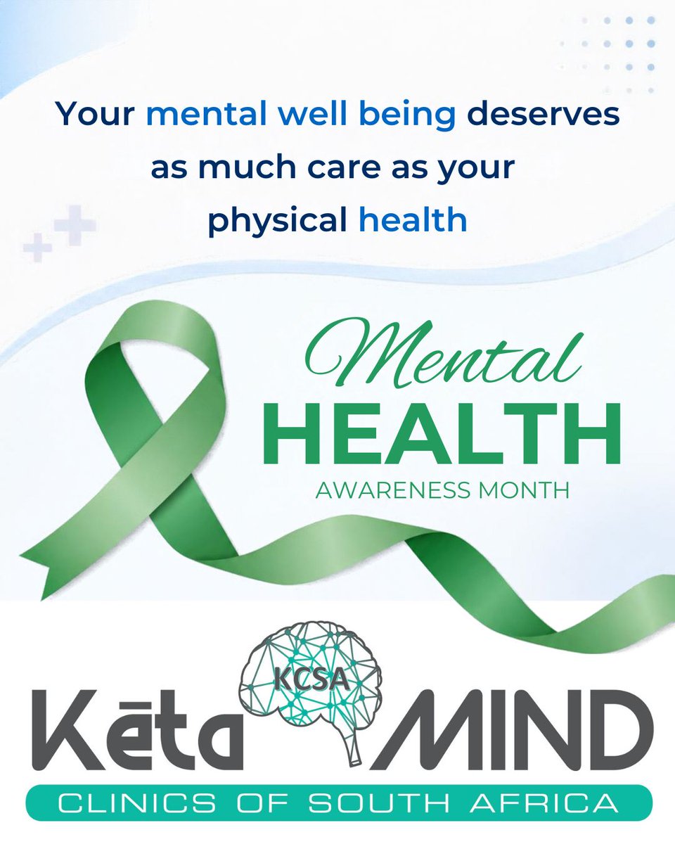 ketamindSA's tweet photo. #MentalHealthAwarenessMonth is observed in October in South Africa to educate the public, reduce stigma, and encourage treatment for mental health conditions.

Don’t suffer in silence. Reach out to a KetaMIND clinic near you.

👉 https://t.co/Ns2w6FcWXO
📧 info@ketamind.co.za https://t.co/Le6ShgVmzq