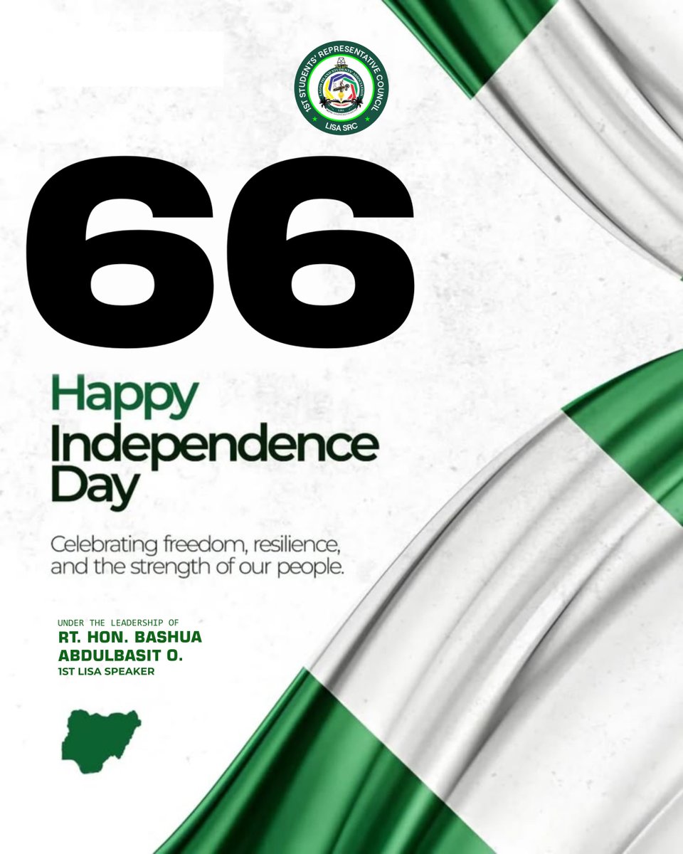 LagosIslandSRC's tweet photo. Dear Nigerians,

Today, we commemorate 66 years of our great nation's independence, a day that reminds us of our resilience, unity, and the potential of the Nigerian people. https://t.co/6xIKZ4Sj3O