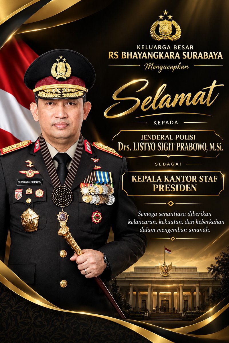 RSBsby's tweet photo. Selamat berjuang dan mengabdi di tugas baru, Jenderal!

Segenap staf RS Bhayangkara Surabaya mengucapkan Selamat kepada Bapak Jenderal Polisi Drs. Listyo Sigit Prabowo, https://t.co/bZp99AaSWI. sebagai Kepala Kantor Staf Presiden.

 #ListyoSigit #KSP #PelantikanKSP #RSBhayangkara https://t.co/fKnT70Ej8q