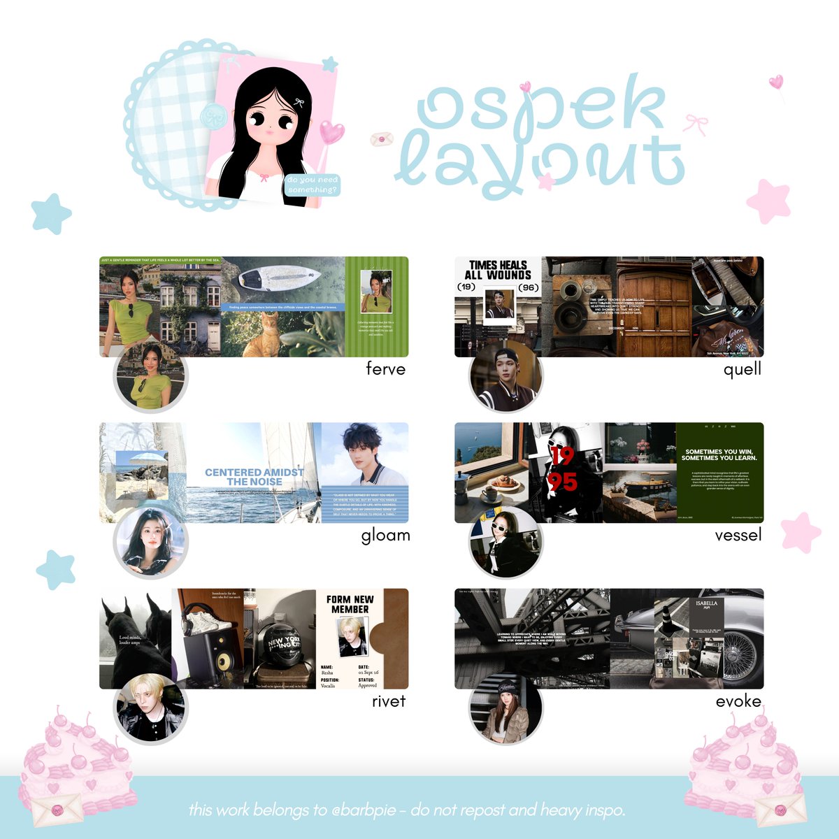barbpie's tweet photo. help repost thank you! 🥺🥢

hai semuanyaa, kenalan yuk sama 12 anak baruku yang akan masuk di catalogue aku nantinya >____O ada fav kalian tidak? jangan lupa sayangi 12 layoutku yaa 🥺🤍

ps. kalo ada kemiripan dengan ba lain let me know yaa ((dm ak saja, oki??)) 
#zonauangㅤ https://t.co/LKDb93zx04